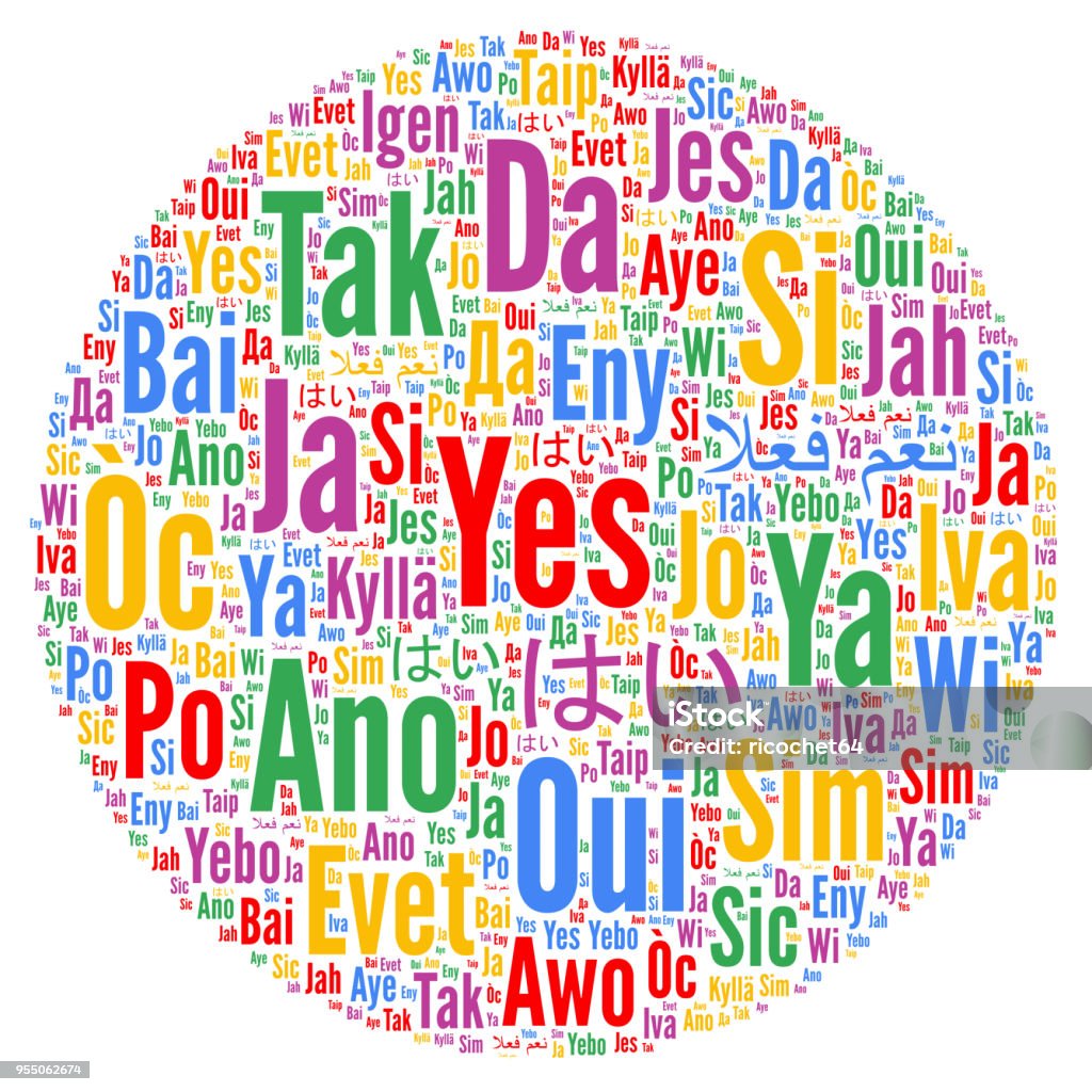 Yes Word Cloud In Different Languages Stock Illustration - Download Image Now - Language ...