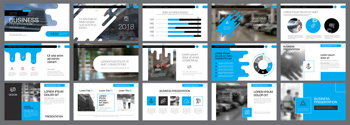 Blue, black and white infographic elements for presentation slide templates. Business and concept can be used for annual report, advertising, flyer layout and banner.