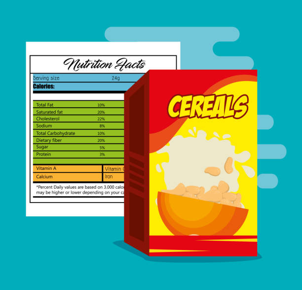 коробка хлопьев с мешком питания - cereal box food carbohydrate stock illustrations