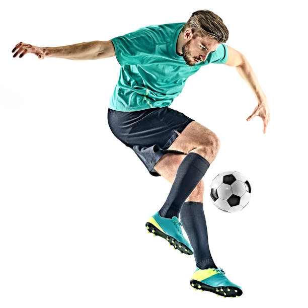 istock soccer player man jungling isolated white background 955067100