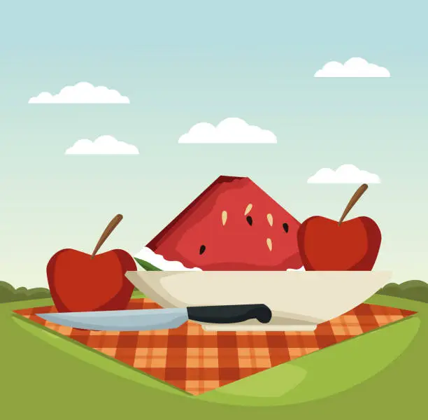 Vector illustration of Picnic in the park cartoons