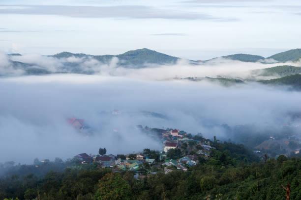 istock Small village in the fog 955070766