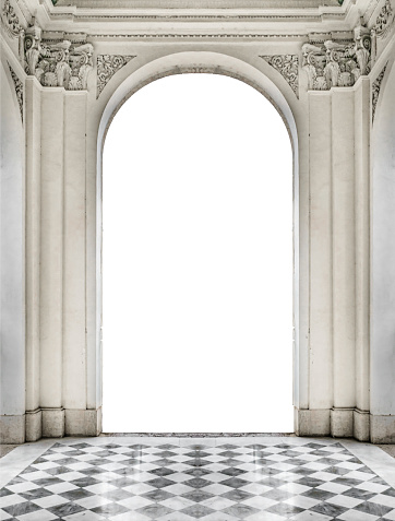 Patterned floor and classical style blank entrance building photo