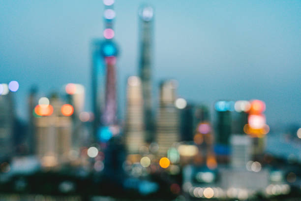 defocused Skyline at dusk, Shanghai, China