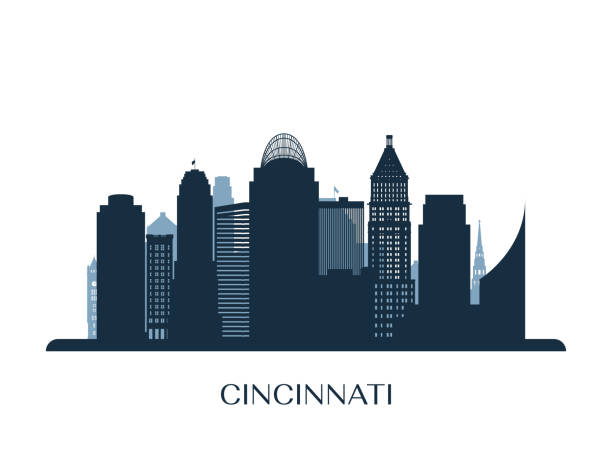 cincinati 스카이 라인, 흑백 실루엣 벡터 일러스트입니다. - cincinnati stock illustrations