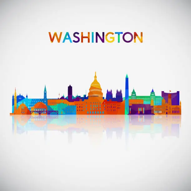 Vector illustration of Washington skyline silhouette in colorful geometric style. Symbol for your design. Vector illustration.