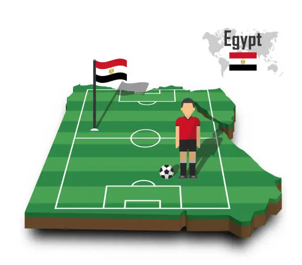 Vector illustration of Egypt national soccer team . Football player and flag on 3d design country map