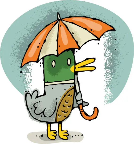 Vector illustration of Duck with Umbrella