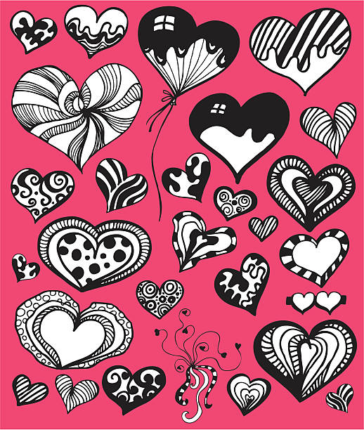 Cute Heart Shape Set vector art illustration