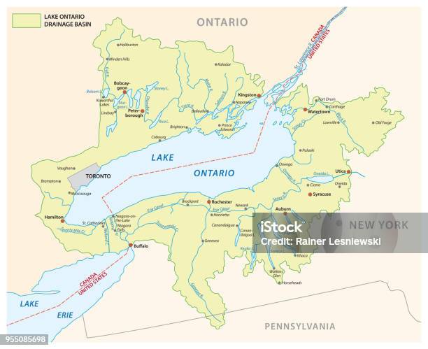 Lake Ontario Drainage Basin Map Stock Illustration - Download Image Now - Map, Ontario - Canada, St. Lawrence River