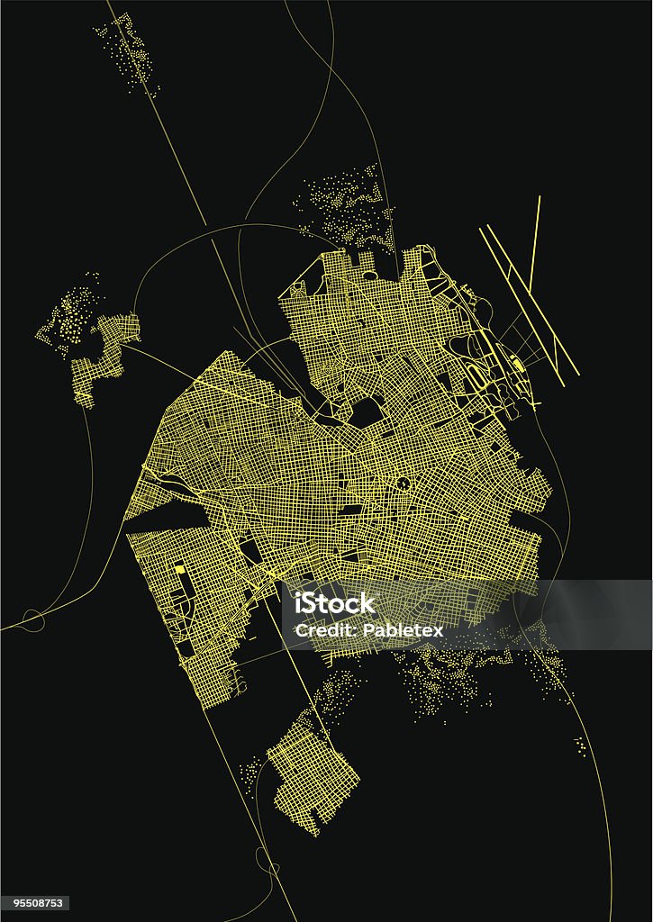 Satelital immagine di una città di notte - arte vettoriale royalty-free di Veduta aerea