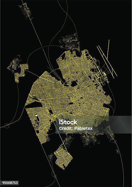Satelital Immagine Di Una Città Di Notte - Immagini vettoriali stock e altre immagini di Veduta aerea - Veduta aerea, Città, Notte