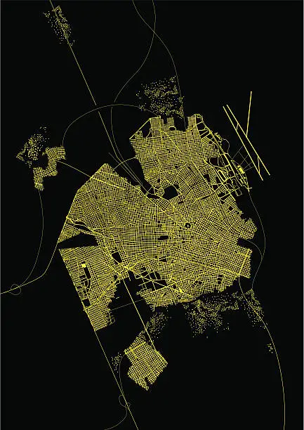 Vector illustration of Satelital image of a city at night