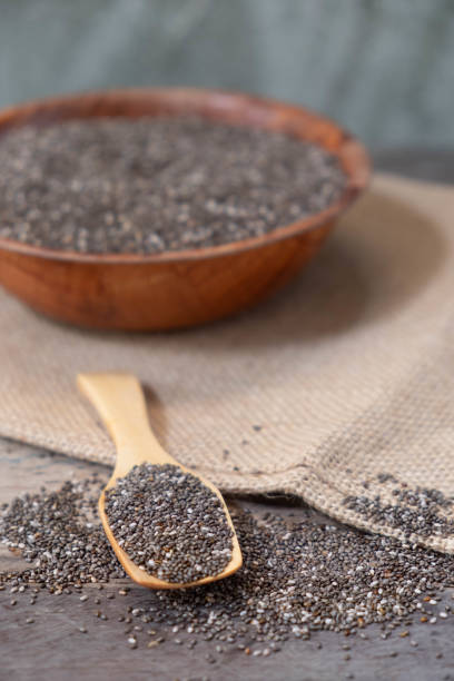 istock Chia seeds in a wooden spoon on the table 955087988
