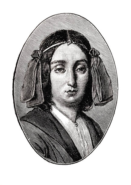 illustrazioni stock, clip art, cartoni animati e icone di tendenza di ritratto di george sand, scrittore francese, 1804-1876 - author writing retro revival women