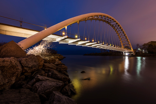 Humber Bay Arch Bridge in Toronto, Canada at sunrise