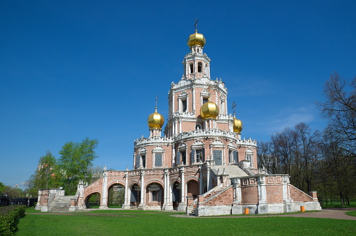 The Church of the Intercession of the Virgin in Fili is built in 1690-1694 in the style of the early Moscow Baroque, Moscow, Russia