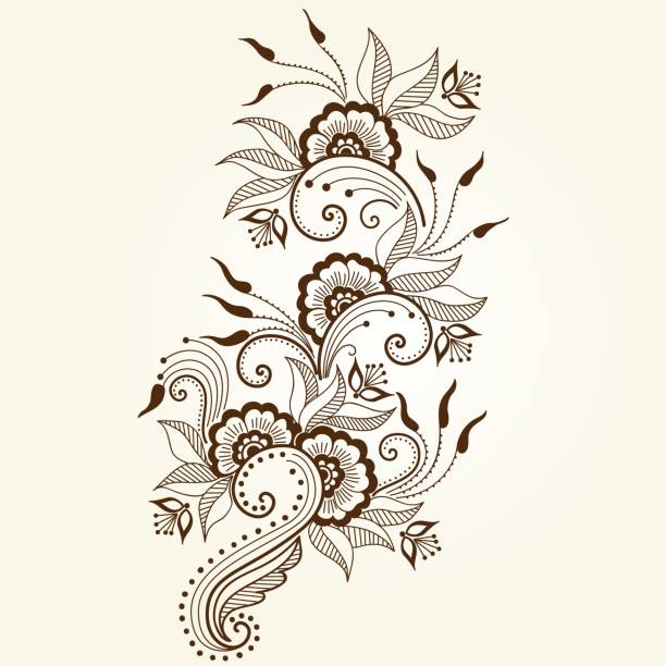 illustrazioni stock, clip art, cartoni animati e icone di tendenza di illustrazione vettoriale dell'ornamento mehndi. stile tradizionale indiano, elementi floreali ornamentali per tatuaggi all'henné, adesivi, design mehndi e yoga, carte e stampe. illustrazione vettoriale floreale astratta. - henna tattoo