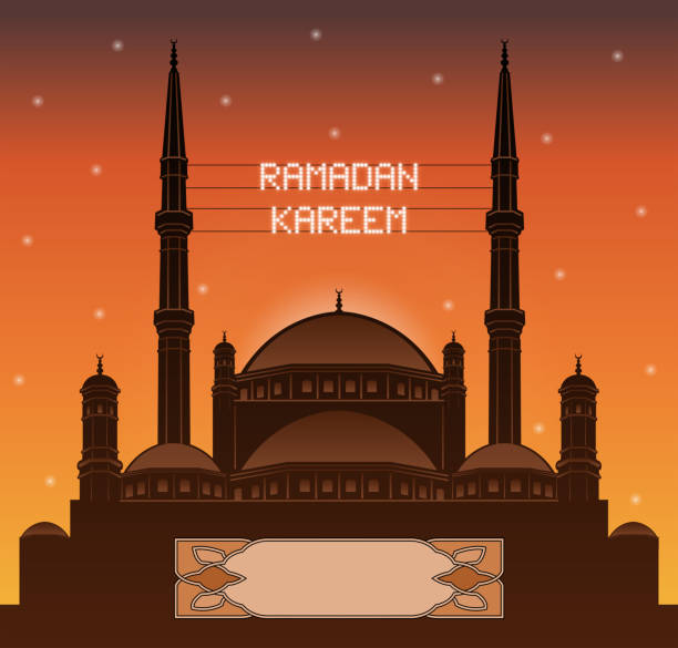 illustrations, cliparts, dessins animés et icônes de ramadan kareem mahya lumières sur une silhouette de mosquée - egypt islam cairo mosque