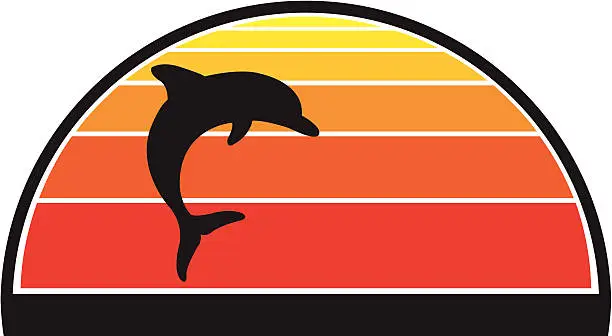 Vector illustration of Dolphin against a sunset