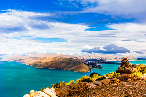 control remoto paisaje en Isla del Sol por el lago Titicaca - Bolivia photo