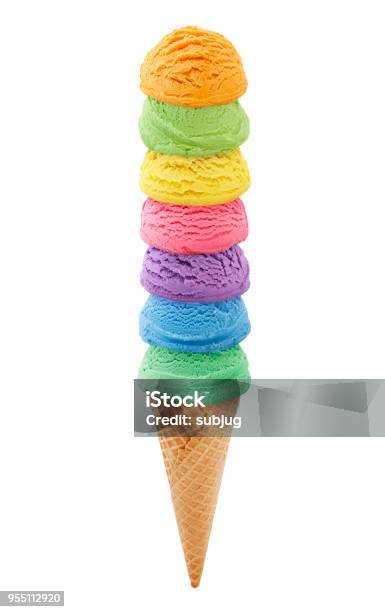 Colorful Ice Cream Cone Tower Stock Photo - Download Image Now - Ice Cream, Ice Cream Cone, Rainbow