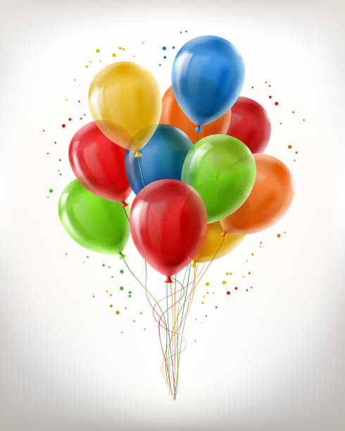 ilustraciones, imágenes clip art, dibujos animados e iconos de stock de grupo realista vector de volar globos brillantes - balloon