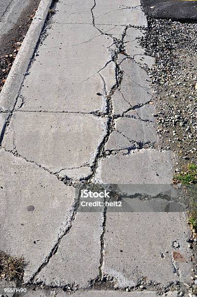 Cracked Sidewalk In Urban Area Stock Photo - Download Image Now - Broken, Cement, City