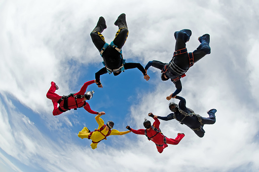 Skydivers friends having fun