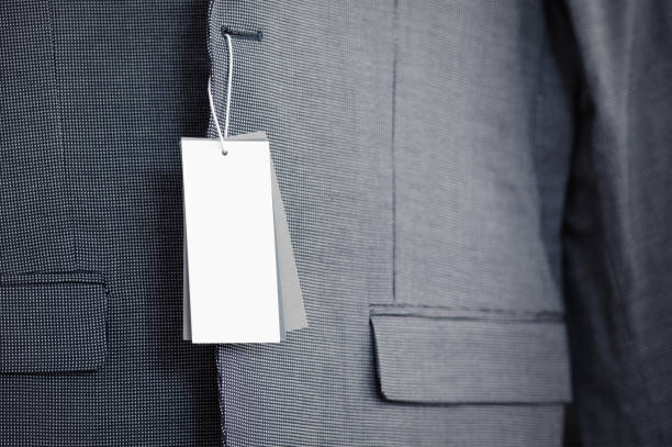 istock Blank label on new suit jacket close-up 955128046