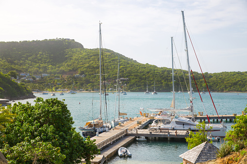 Antigua, Caribbean islands - May 20, 2017: English harbour view with boats and yachts.
