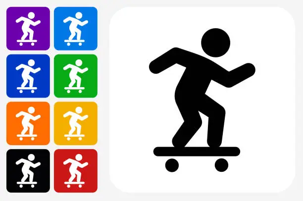 Vector illustration of Skateboarding Icon Square Button Set