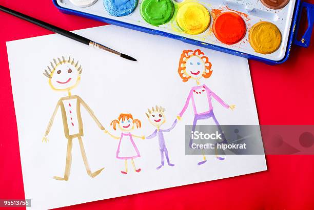 어린이 픽쳐 그의 가족 2세대 가족에 대한 스톡 사진 및 기타 이미지 - 2세대 가족, 가족, 그림 그리기