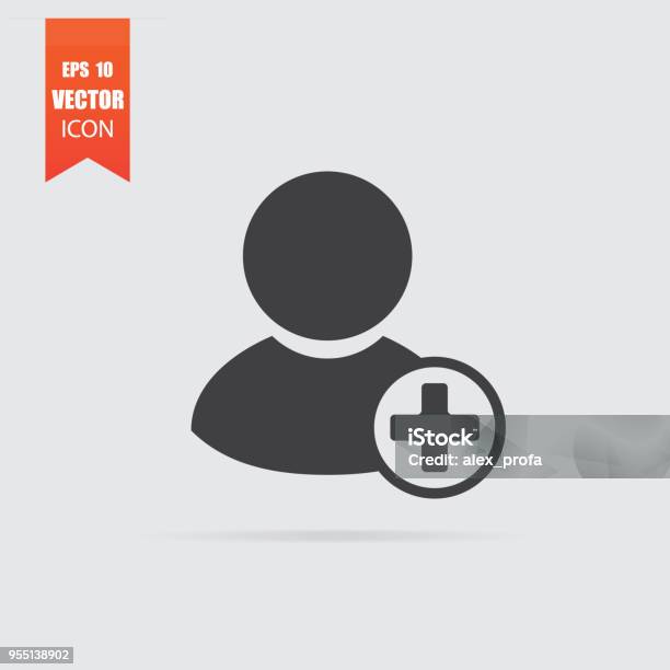 Add New User Icon In Flat Style Isolated On Grey Background Stock Illustration - Download Image Now