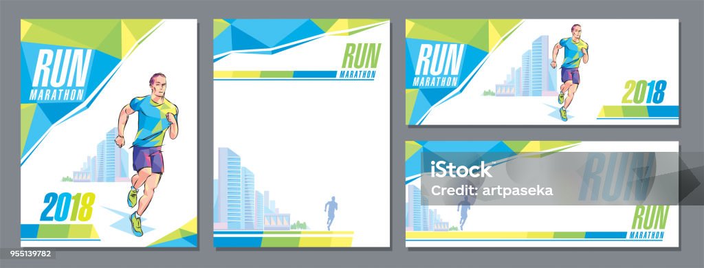 Vector runner Maratón ciudad rascacielos diseño cubierta plantilla banner estilo corporativo signo - arte vectorial de Maratón libre de derechos