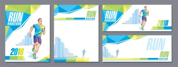Vector illustration of Vector runner marathon city skyscrapers design cover template banner corporate style sign character
