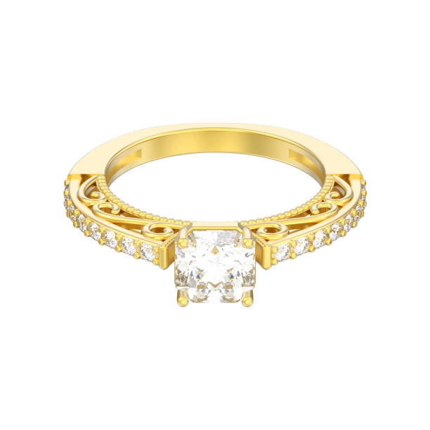 istock 3D illustration isolated gold elegant solitaire decorative diamond ring 955144582