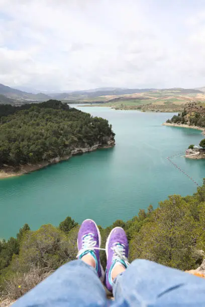 Beautiful landscape of the green lakes surrounded by trees and hills