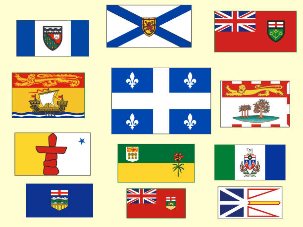 ilustrações, clipart, desenhos animados e ícones de províncias canadenses e territórios conjunto de bandeiras - saskatchewan flag canada banner