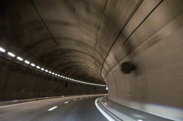 istock High-speed turn in the tunnel. 955154278