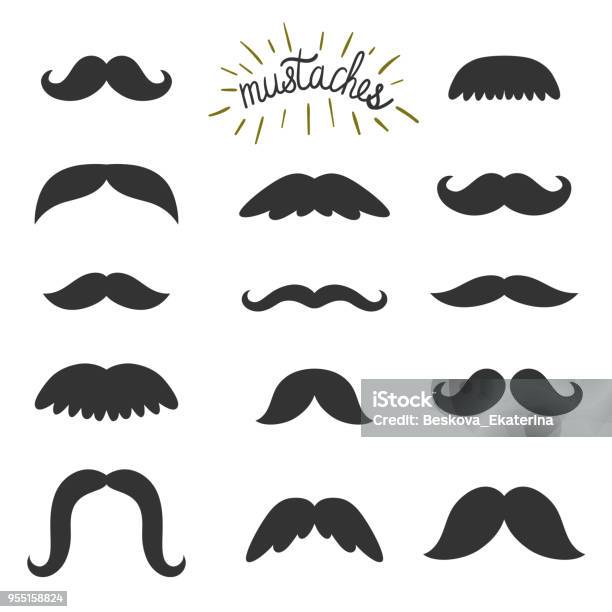 Ilustración de Vector Conjunto De Diferentes Bigotes Todos Los Elementos Son Aislados En Blanco Elementos Vintage Fondo De Hipster y más Vectores Libres de Derechos de Bigote