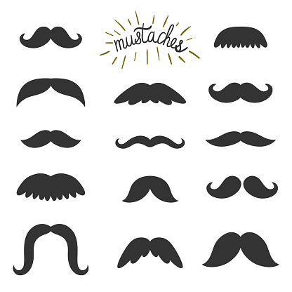 Vector set of different mustaches. All elements are isolates on white. Vintage elements. Hipster background.