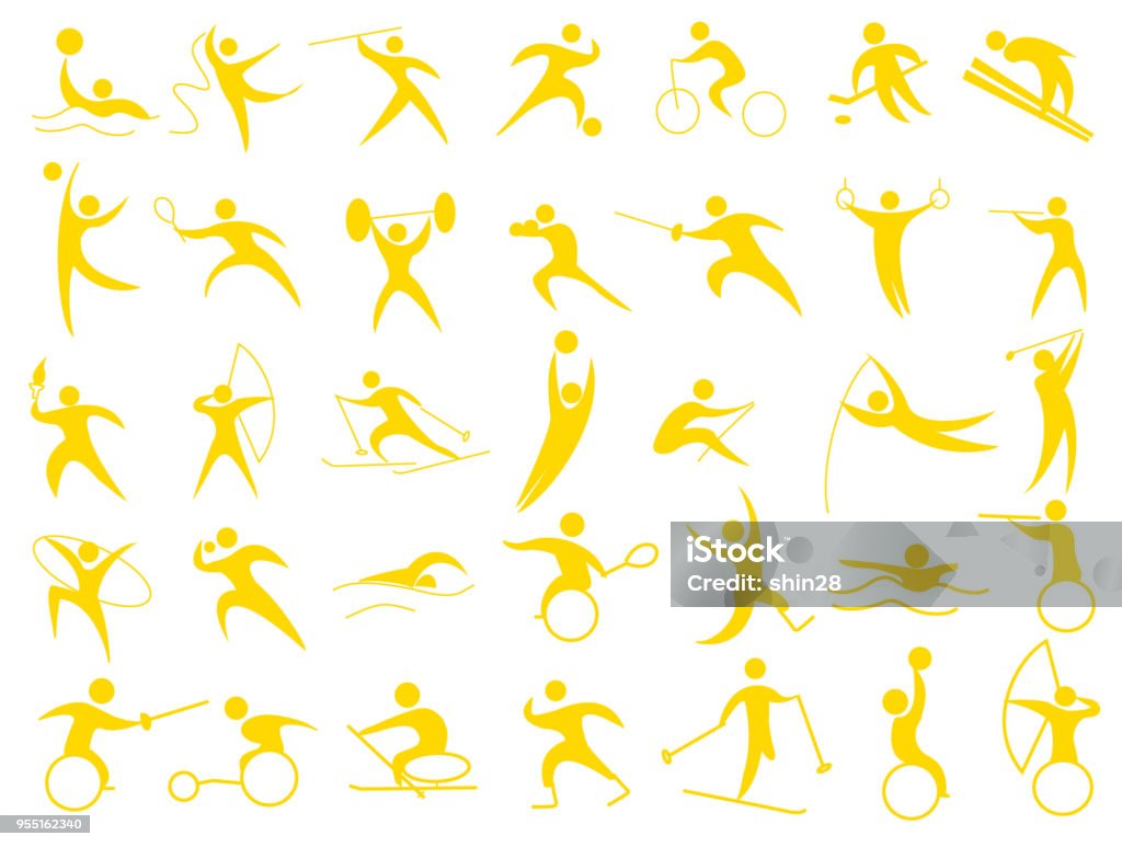sports icon Icons expressing various sports. There is also a sports icon for people with disabilities. International Multi-Sport Event stock vector
