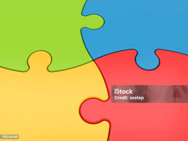 Jigsaw Puzzle Closeup Stock Photo - Download Image Now - Attached, Blue, Business
