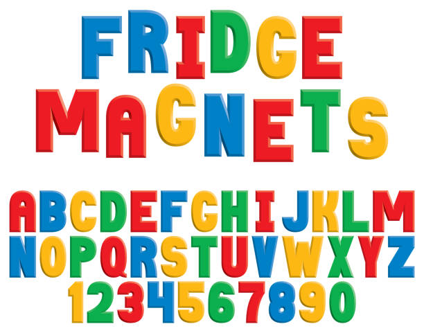 illustrazioni stock, clip art, cartoni animati e icone di tendenza di alfabeto magnete frigorifero - frigorifero