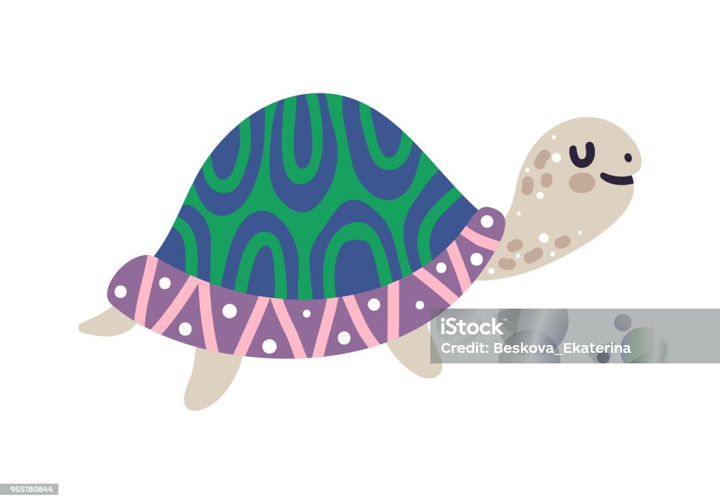 Vector illustration of turtle. Cute cartoon character is isolated on white. Tortoise stock vector