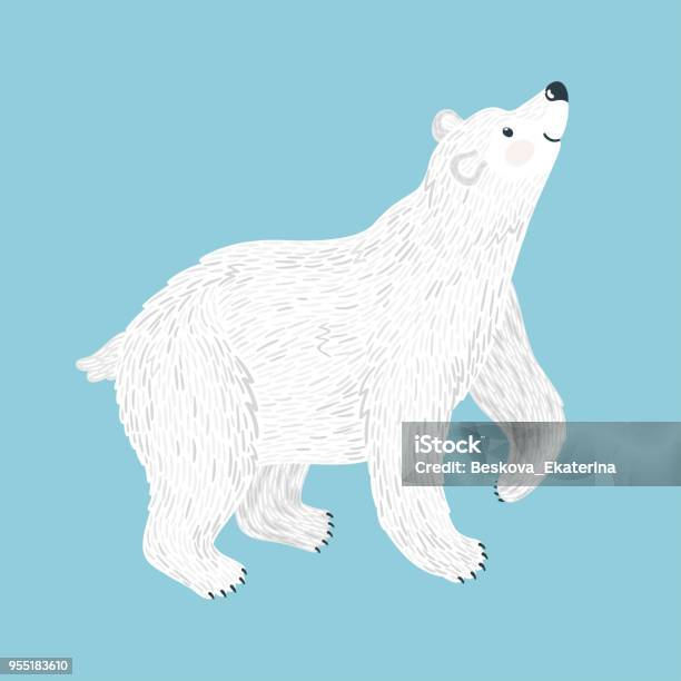 Vector Illustration Of Smiling Polar Bear Isolated On Blue Cute Cartoon Character Stock Illustration - Download Image Now