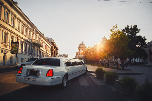 ODESSA, UKRAINE - MAY 30, 2015: Odessa city center and transportation, one of the most visited and famous place, the Opera House and people, tourists at background.