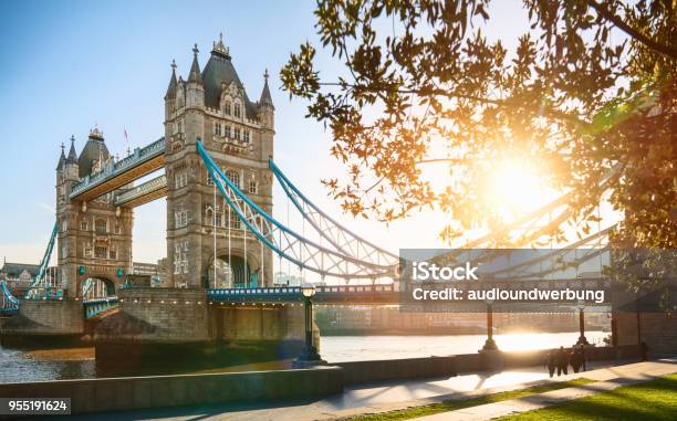 The London Tower Bridge At Sunrise On A Sunny Summer Day Stock Photo - Download Image Now
