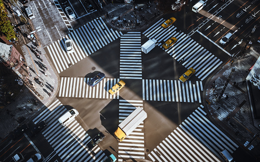 Aerial View of a Crossing in Ginza